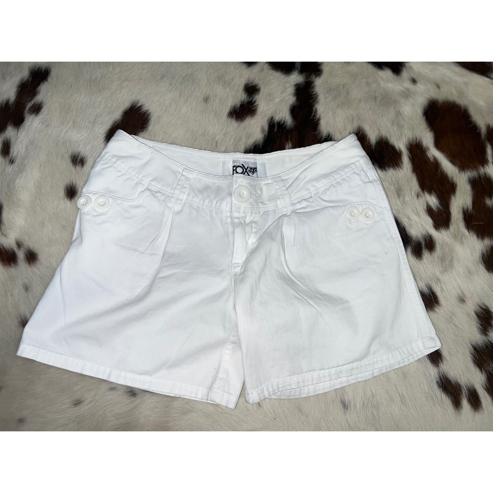 Fox Racing Womens White Low Rise Denim Shorts Size 5 Pleated Y2K Skater Moto